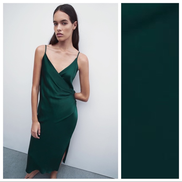 SOLD NWT. Zara Green Lingerie Style Midi Dress Size M. - Picture 4 of 8